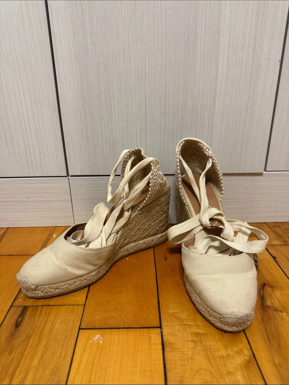 Castaner Cream Canvas Lace-Up Espadrille Wedge